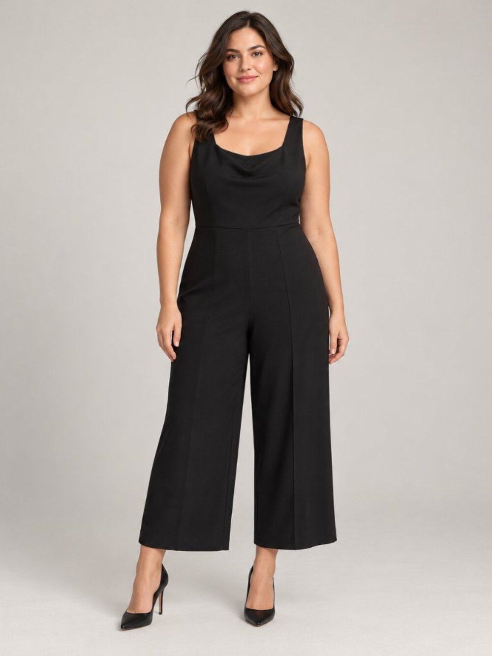 Donna Morgan Black Wide Leg Cropped Jumpsuit Size 12 0857